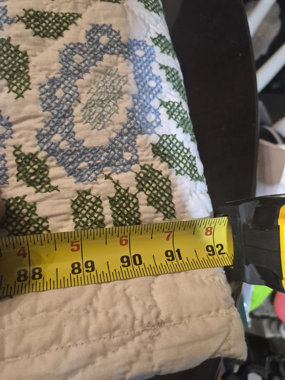 Baltimore Album Style Handmade Floral Quilted Bedspread in White and Light Blue